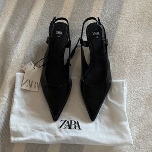 Zara Black Patent Pointed Slingback Heels